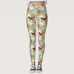 Leggings Mariposas y flores de época coloridas (4)