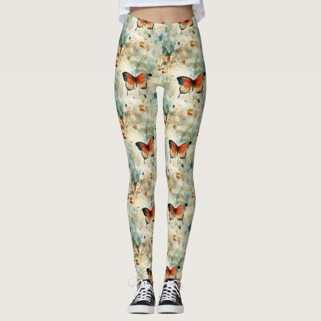 Leggings Mariposas y flores de época coloridas (4) (Anverso)