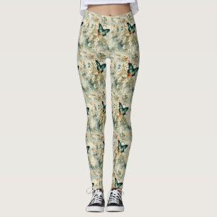 Leggings Mariposas y flores de época coloridas (6)