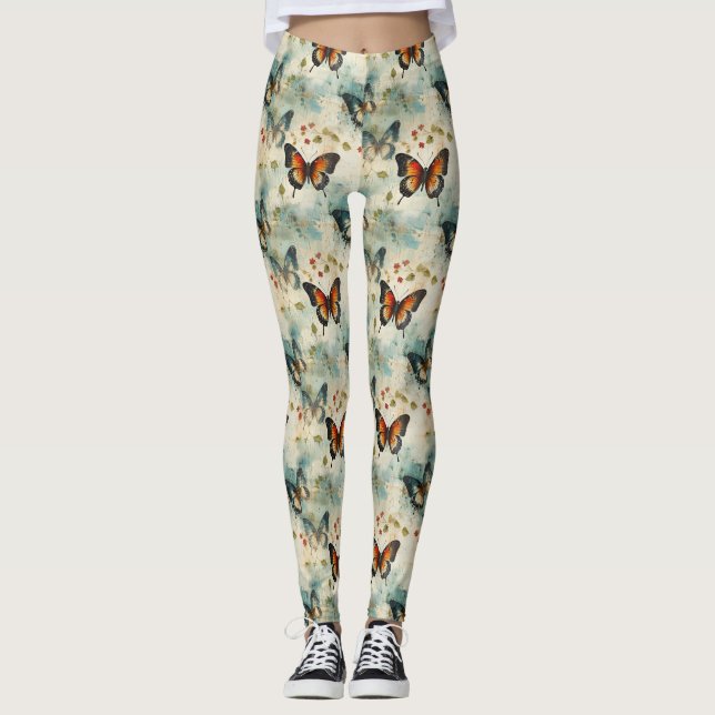 Leggings Mariposas y flores de época coloridas (7) (Anverso)