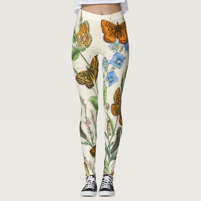 Leggings Mariposas y flores Ilustracion vintage 1 (Anverso)