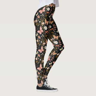 Leggings Mariposas y flores Pastel Mármol Negro Rosa