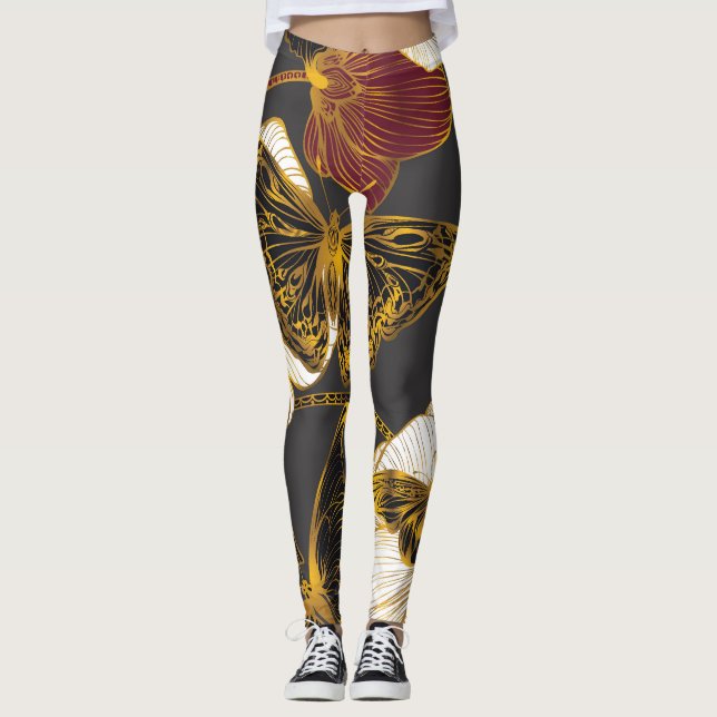 Leggings Mariposas y flores: Patrón de Boho de primavera (Anverso)