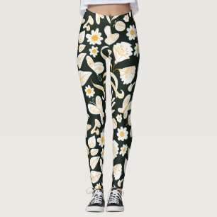 Leggings Mariposas y flores: Patrón de verano de Doodle.