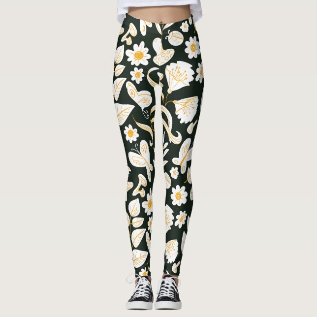 Leggings Mariposas y flores: Patrón de verano de Doodle. (Anverso)