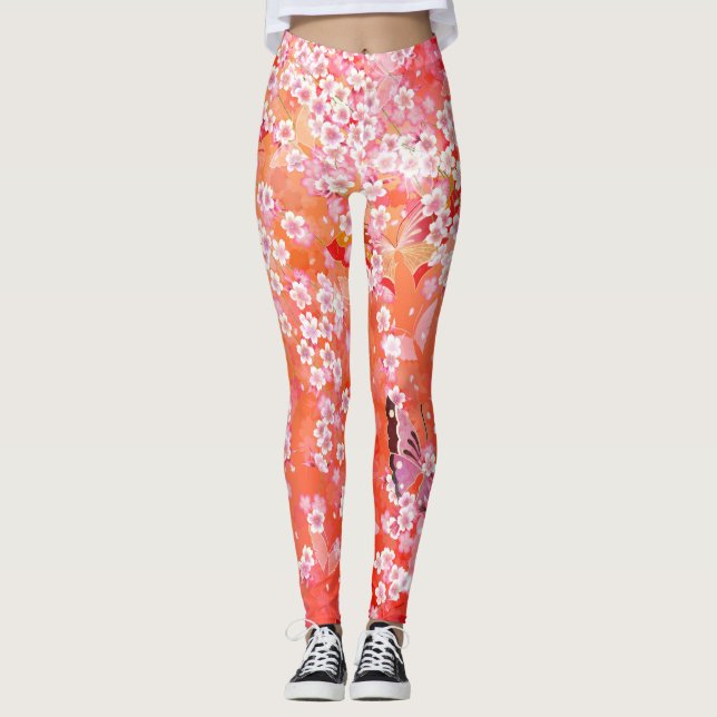 Leggings Mariposas y piernas sakura japonesas (Anverso)