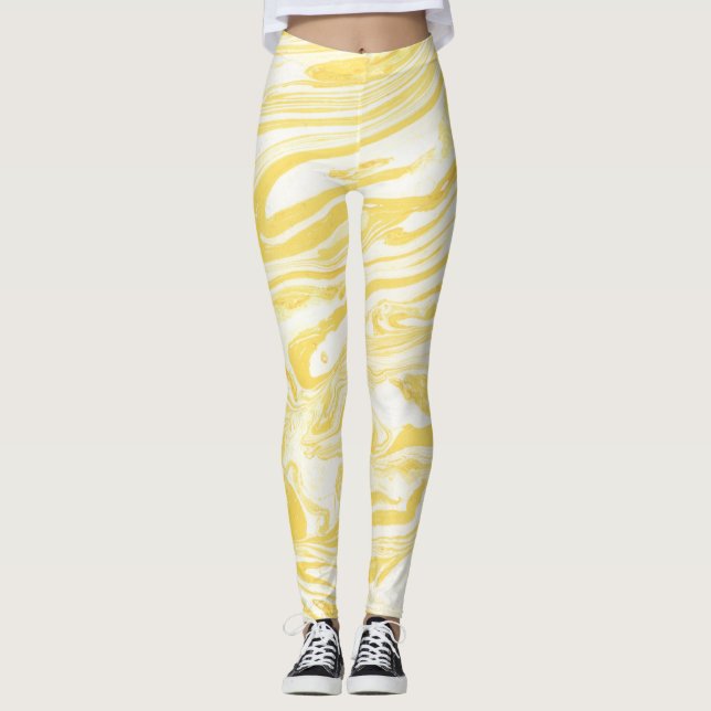 Leggings Mármol amarillo elegante: Textura de mano (Anverso)