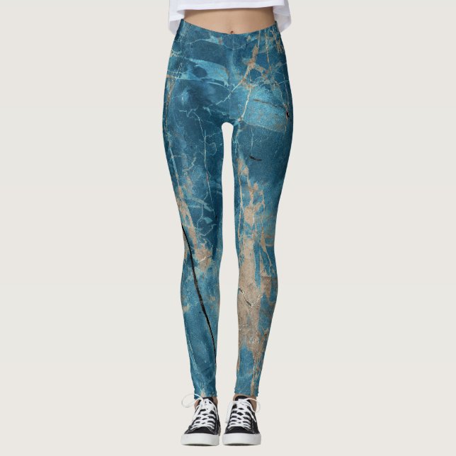 Leggings Mármol Aqua Onyx: Diseño De Alta Resolución. (Anverso)
