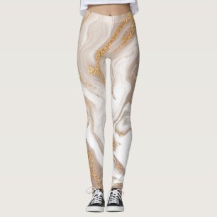 Leggings Mármol beige líquido, arte de oro.