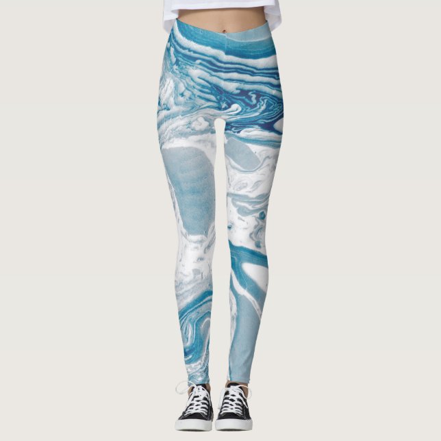 Leggings Mármol blanco y azul moderno (Anverso)