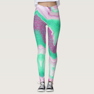Leggings Mármol brillante   Verde fresco de la menta, rosa 