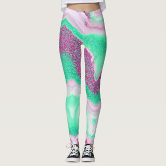 Leggings Mármol brillante | Verde fresco de la menta, rosa