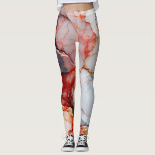 Leggings Mármol de marfil con vetas carmesí y doradas