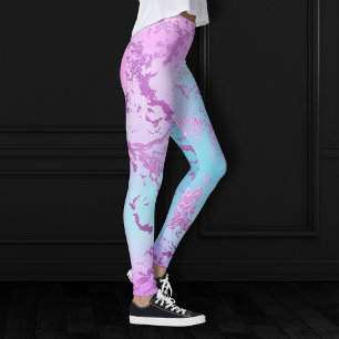 Leggings Mármol de moda Glitzy Glam Violet Purple Blue Om