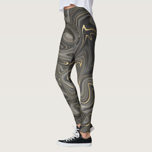 Leggings Mármol de oro gris negro Agate Strata (Izquierda)