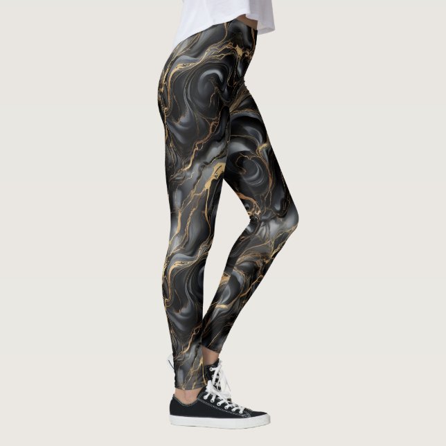 Leggings Mármol de Oro Negro Patrón Abstracto de Lujo (Derecha)