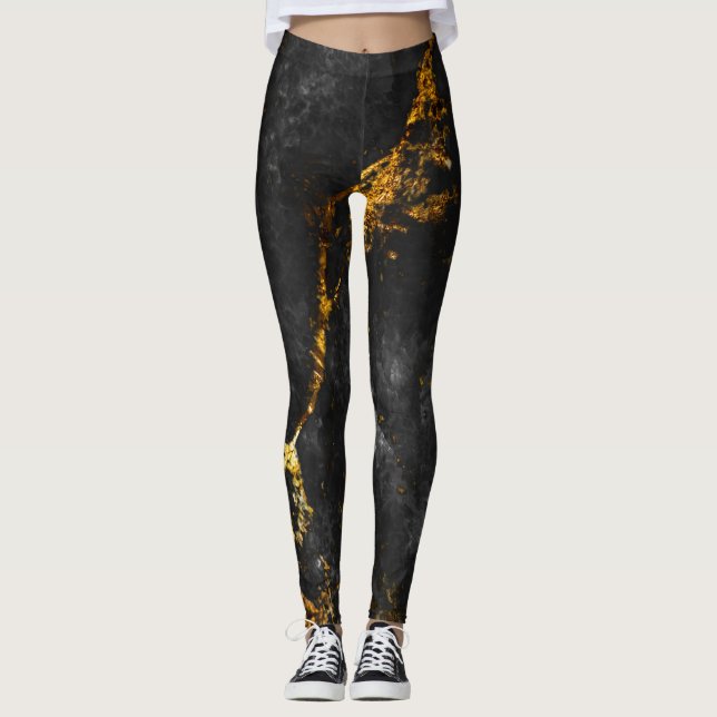 Leggings Mármol de oro negro, patrón natural. (Anverso)