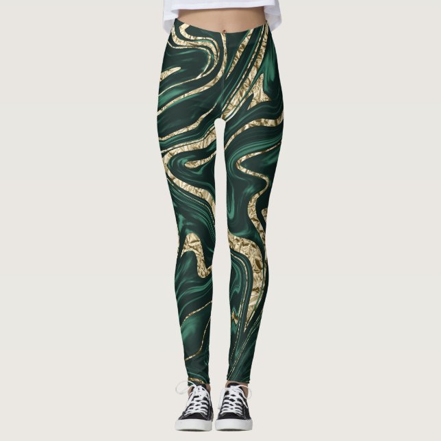 Leggings Mármol de oro negro verde esmeralda #2 (Relieve me (Anverso)