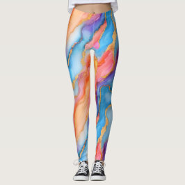 Leggings Mármol deslumbrante en azules, rosas y naranjas