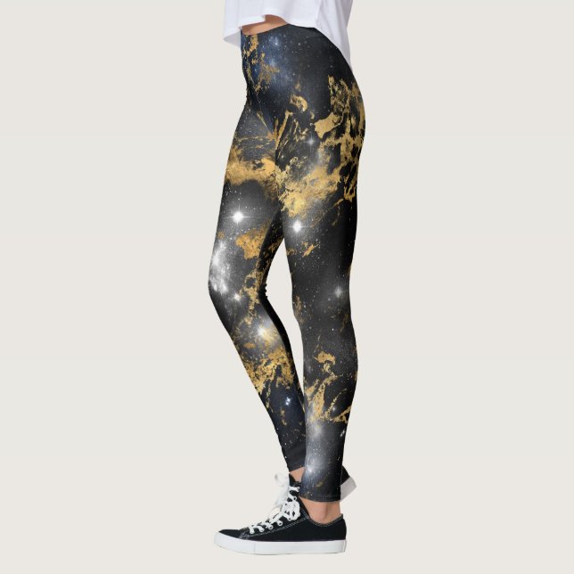 Leggings Mármol Dorado Noche Estrellada Oscura Amante del E (Izquierda)