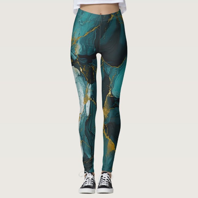 Leggings Mármol Esmeralda con Venas Doradas (Anverso)