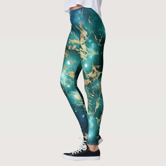 Leggings Mármol Espacial Negro Verde Noche Estrellada Dorad (Izquierda)