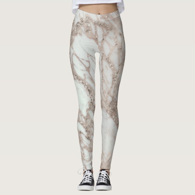 Leggings Mármol Glam Rosa Rosa Oro Plata Estilo de Diseñado (Anverso)