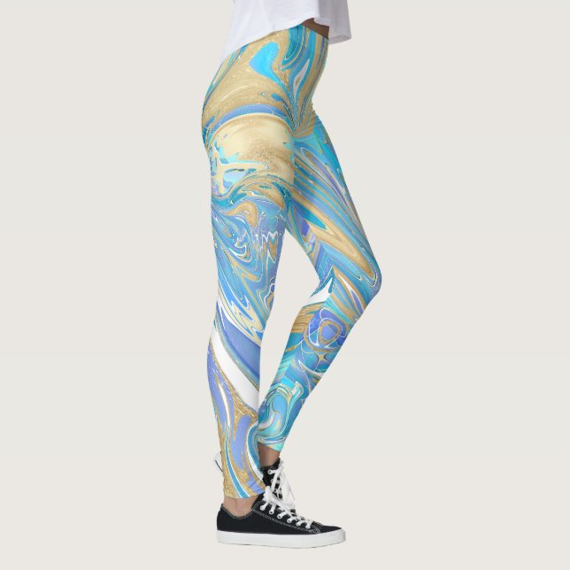 Leggings Mármol líquido de oro y Aqua de Perla (Derecha)