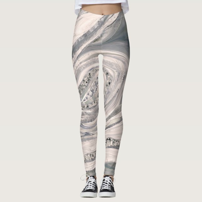 Leggings Mármol líquido gris y cristal - perlas y plata (Anverso)
