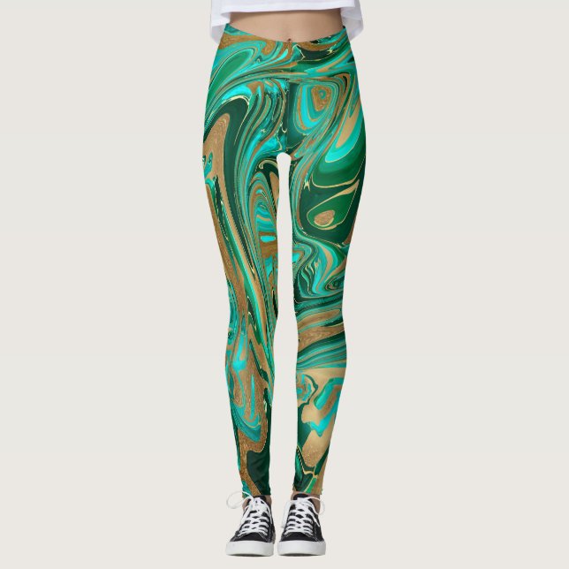 Leggings Mármol líquido verde y dorado (Anverso)