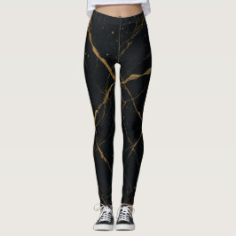 Leggings Mármol Medianoche Dorado Negro y Oro