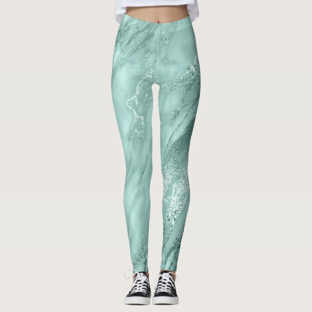 Leggings Mármol Mínimo Resumen Azul acuático Verde azulado (Anverso)