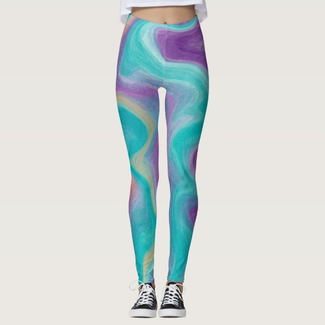 Leggings Mármol morado, Verde azulado y dorado (Anverso)