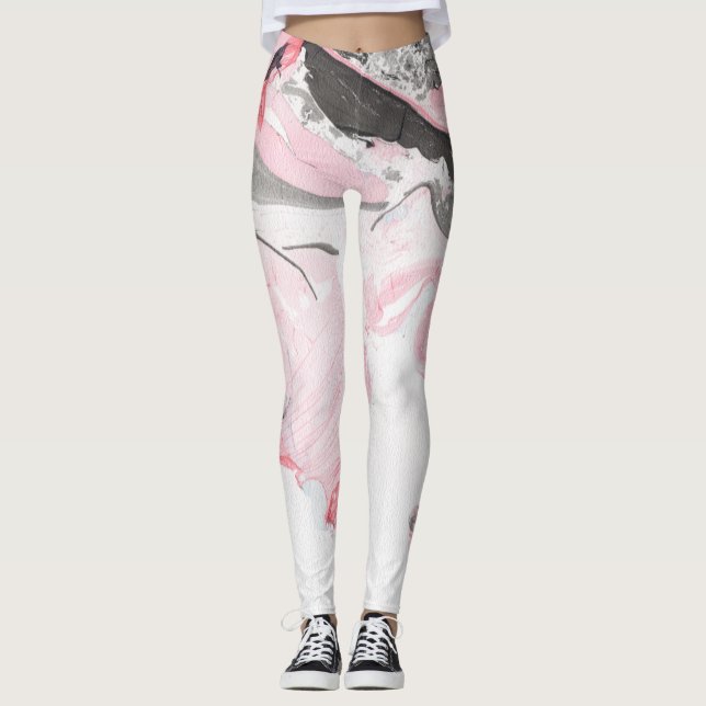 Leggings Mármol negro rosado: mano dibujada (Anverso)