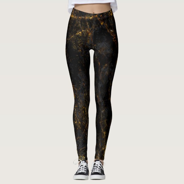 Leggings Mármol negro, venas doradas, textura. (Anverso)