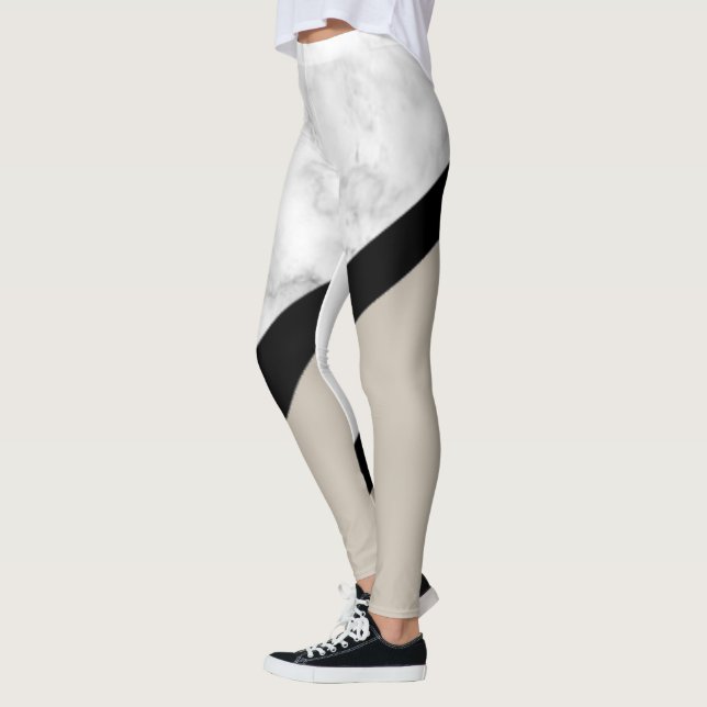 Leggings Mármol negro y blanco con línea negra y beige (Izquierda)