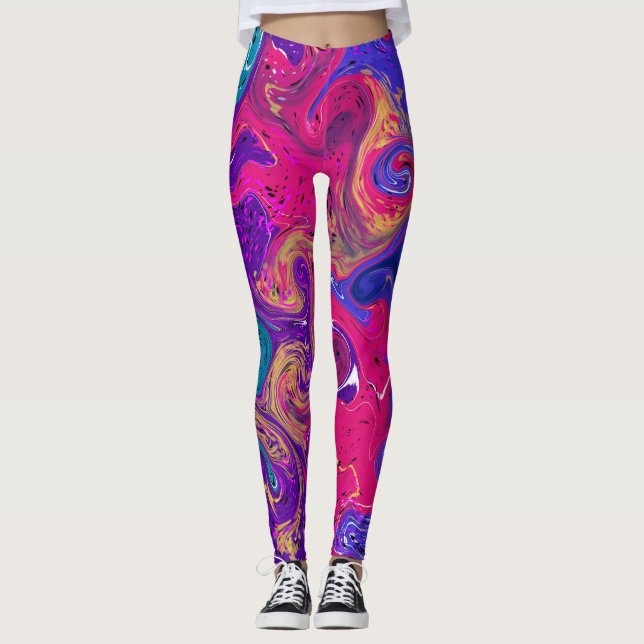 Leggings Mármol rosa, púrpura, de arte con fluido magenta (Anverso)