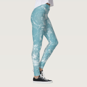 Leggings Mármol turquesa y blanco remolino abstracto