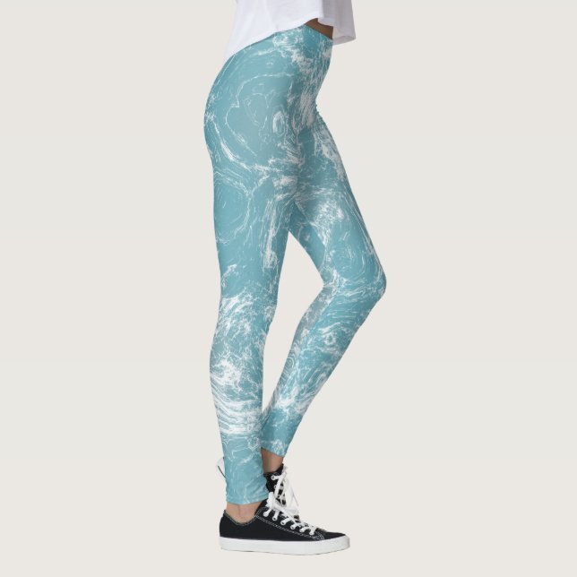 Leggings Mármol turquesa y blanco remolino abstracto (Derecha)
