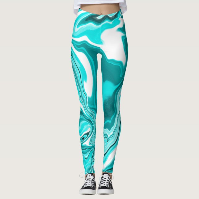 Leggings Mármol verde azulado, turquesa y blanco (Anverso)
