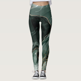 Leggings Mármol verde esmeralda y oro, fondo de mármol