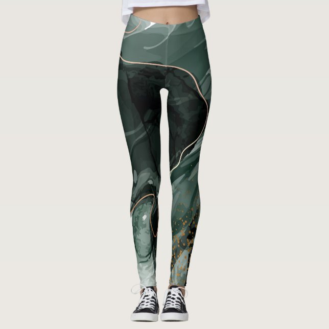 Leggings Mármol verde esmeralda y oro, fondo de mármol (Anverso)