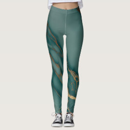 Leggings Mármol Verde Turquesa Profundo + Venas Doradas Aju