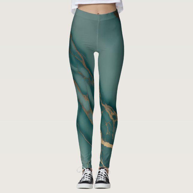 Leggings Mármol Verde Turquesa Profundo + Venas Doradas Aju (Anverso)