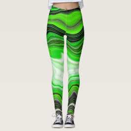 Leggings Mármol verde y negro como arte fluido a rayas