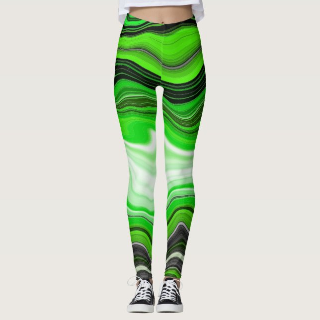 Leggings Mármol verde y negro como arte fluido a rayas (Anverso)