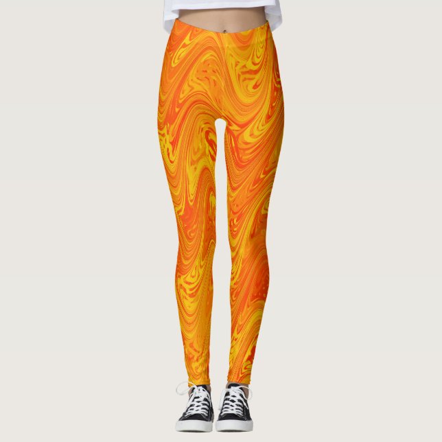 Leggings Marmoleado Naranja Amarillo Rojo Patrón (Anverso)