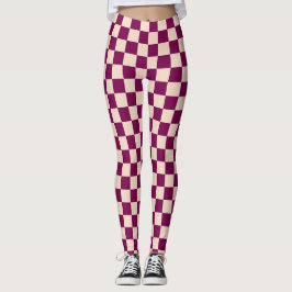 Leggings Maroon and beige checkerboard pattern