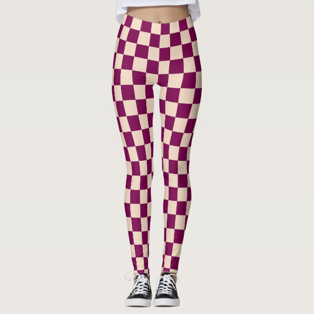 Leggings Maroon and beige checkerboard pattern (Anverso)