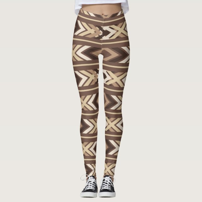 Leggings Marrón azteca nativa tribal (Anverso)